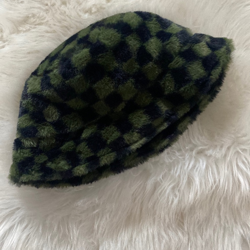 COPY - Fuzzy Green Checkered bucket hat